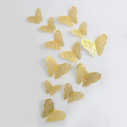 3 storlekar 12 st guld flyttbara metalliska 3d fjärilar väggar dekor 3d vägg klistermärken baby rum 3d hem dekoration