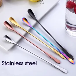 Stainless Steel Long Handle Mixing Spoon Multi Color Stirring Small Spoon Bar Bartending Tool Kitchen Drinking Flatware LX4859