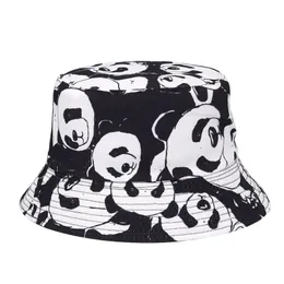 Stingy Brim Hats Bucket Hat For Men Women Cartoon Panda Black White Panama Fisherman Caps Summer Print Fishing Sun 220511