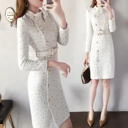 Casual Dresses 2022 Arrival Autumn And Winter Office Women Elegant Tweed Dress O-neck Long Sleeve Female Fashion Chic Vestidos X16