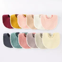 Cotton Pompom Baby Bibs Solid Color Absorbent Baby Tassel Bib Newborn Burp Cloths Bandana Scarf For Kids Girls Feeding Item