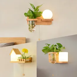 Lampa ścienna nowoczesne światło kreatywne 220V 110V Zielona roślina dekoracja domu LED drewniana e27 Socketwallwallwalll