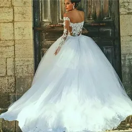 Vestidos de baile árabe vestidos de noiva ilusão mangas compridas renda pura tule tule vestidos de noiva formal vestido de noiva