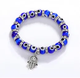 8MM Türkei Böse Blaue Augen Perlen Stränge Armbänder Kette Männer Frauen Kinder Religiöse Hamsa Hand Charm Armband Armreifen handgemachte Schmuck