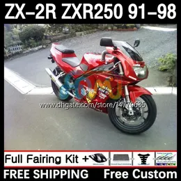 مجموعة الجسم لـ Kawasaki Ninja zxr-250 ZX 2R 2 R R250 ZXR 250 ZXR250 1991 1992 1993 1994 1995 1996 1997 1998 9DH.12 ZX-R250 ZX-2R ZX2R 91 92 94 95 96 97 98 FAIRING METALLIC RED