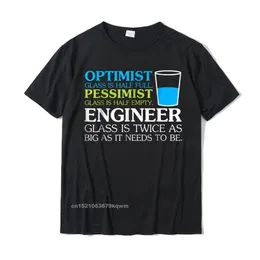 Zabawny inżynier Optimist Pessimist Glass T-shirt Unikalna koszulka bawełniana męska koszulka normalna 220509
