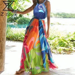 Z-ZOUX女性ドレスノースリーブの包帯プリントドレスプラスサイズの長い花ドレス夏の服女性新しいファッションセクシー210302