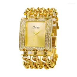 Vrouwen Horloges Luxe Gouden Kettingen Armband Kristal Diamant Vierkant Horloge Dames Quartz Horloge 2022 Klok Horloges