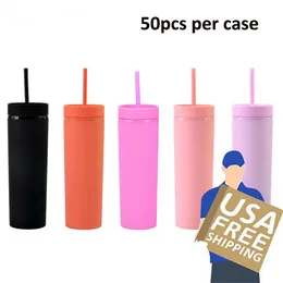 16oz 5 Colors Tumbler Matte Colorful Acrylic Mug same color Lid and Straw Jelly Double Wall Plastic Tumblers Cleaner Reusable Cup sxa7