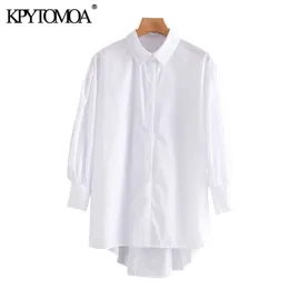 kpytomoa女性ファッションボタンアップルーズ不規則なブラウスビンテージラペルカラー長袖女性シャツシックトップ210401