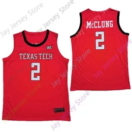 XFLSP 2020 NOWOŚĆ NCAA Texas Tech Jerseys 2 Mac McClung College Basketball Jersey Red Size Młodzieżowe dorosłe