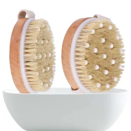 Spazzola per il corpo per spazzolatura bagnata o asciutta Setole naturali con nodi massaggianti Esfoliante delicato Migliora la circolazione DH0857