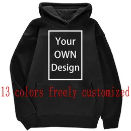 Kendi tasarım marka resminiz özel erkekler kadın diy hoodies sweatshirt gündelik kapüşonlu giyim 14 renk gevşek moda 220812