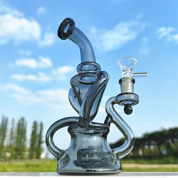 Tubi da 9,3 pollici neri a doppia camera narghilè in vetro Bong Dabber Rig Recycler Tubi Bong d'acqua Tubo da fumo con giunto femmina da 14 mm