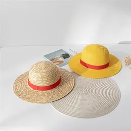 Anime Cartoon Sunscreen Japanese Cosplay Cap Straw Neck String Luffy Flat Hats For Adult 220617