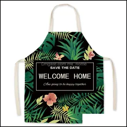 Aprons Home Textiles Garden Kid Kitchen Durable Household Waterproof Oil-Proof Comfortable Leaves Sleeveless Linen Printing Work Apron Coo