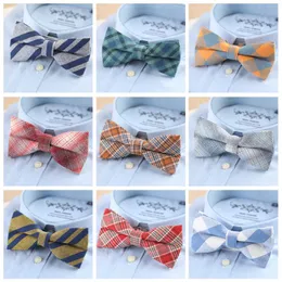 Bow Ties Brand Mens Fashion Bright Bowtie Check 100% Cotton Soft Striped Double Fracture Butterfly Men Designer Cravat