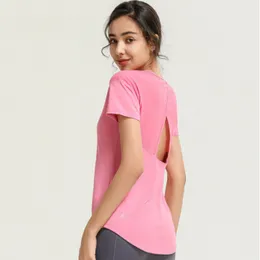 LU LU LIMÕES Nova Camiseta Feminina Roupas Fiess Sports Respirável Secagem Rápida Verão Hoow Yarn Yoga Manga Curta Top Roupas Fie Sport com mangas