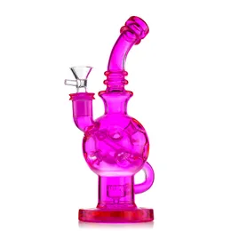 Stylish Pink Glass Bong: 9.2-Inch Recycler Hookah with Swiss Percolator and 14mm Female Joint