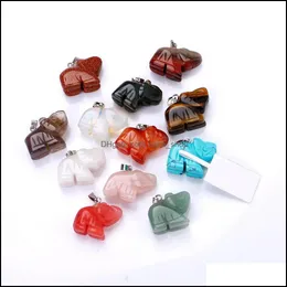 Collane con ciondolo Pendenti Gioielli Pietra naturale Chakra Reiki Guarigione Cristallo di quarzo Scolpire Collana elefante Per donna Uomo Gioielli Drop Del