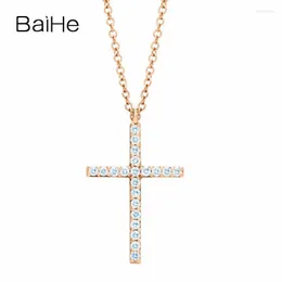 Solid 18K Rose Gold 0.10ct Natural Diamond Women Wedding Office/Career Fine Jewelry Simple Simple Cross Stains Morr22