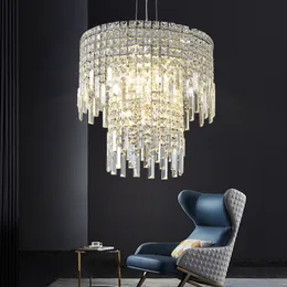 Vintage Crystal Chandelier Round Hängande LED -lampor Lyxtaklampor för förskönningssalong sovrum matsal kök