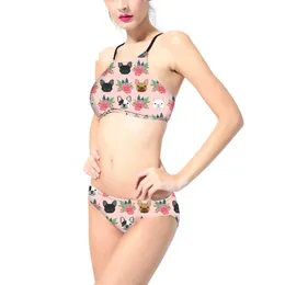 Sexy Swimming Suit For Women Bikini Set Halter Swimsuit Vintage Flower Bulldog Pattern Swimwear Ladies Bathing Suit Beachwear 220616