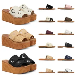 Üst moda kadın platformları tuval sandalet odunsu katırlar kama terlik topuklu slaytlar espadriller kalın topuklular sandal lüks tasarımcılar düz ayakkabılar açık 35-42