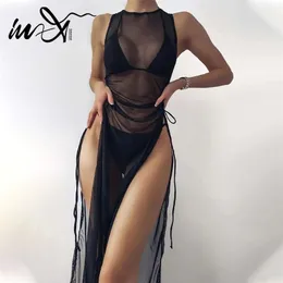 Em-x preto 3 peças definir alto pescoço swimwear feminino swimsuit covers para mulheres saias biquíni halter triângulo maiô 220408