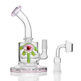 Narghilè rosa Base solida Decorazione per occhi Bong in vetro inebriante Pipa ad acqua Dab Rig Sigaro con chiodo Banger al quarzo femmina