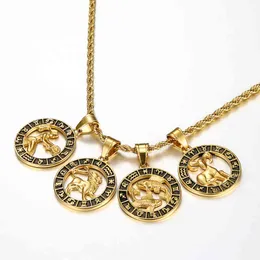 12 Sternzeichen Horoskop Anhänger Halsketten für Herren Damen Gold Widder Löwe 12 Konstellationen Dropshipping Halskette Schmuck