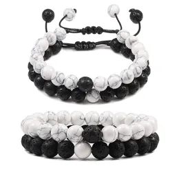 Bärade strängar 2st/set par avstånd JAGE JARMELETS Natural Stone White and Black Ying Yang Beads Armband Friend Strand Jewelrybeaded