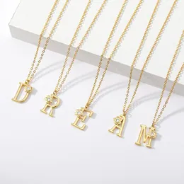 Hänge halsband alfabetet smycken flickor namn halsband gåva vänligt kopo rostfritt stål choker initial a-z huvudstad guldkedja