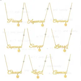 Stainless Steel 12 Zodiac Sign Necklace Pendant Gold Chain Virgo Cancer Letter Pendants Charm Star Astrology Necklaces for women fine fashion jewelry