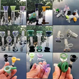 Hookahs Colorful 14mm and 18mm Glass Bowls Male Joint Handle Beautiful Slide Bowl Piece Tobacco Dry Herb Smoking Accessories For Bongs Water Pipes Dab Rig Bubbler