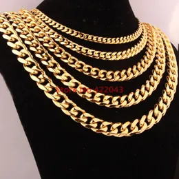 Chains Heavy Optional Size Top Quality 7" -40" 5/8/10/12/15/17/19mm 316L Stainless Steel Gold Color Mens Cuban Chain NecklaceChain