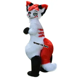 Média e longa pele All-in-One Husky Fox Mascot traje andando Halloween terno festa role-jogando desenhos animados adereços Fursuit # 050