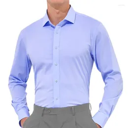 Men's Dress Shirts Premium Wrinkle Resistant Antibacterial Business Shirt Blue Slim Long Sleeve Chemise Homme Manche LongueMen's Vere22