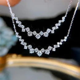 2022 Collana con ciondolo di lusso Sparking Women Girl Jewelry 925 Sterling Silver Round Cut White CZ Diamond Gemstones Promise Clavicle Female Gift N014