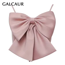 GALCAUR Sexy Patchwork Bowknot Colete Feminino Gola Quadrada Camis Sem Mangas Magro Irregular Coletes Curtos Feminino Moda Verão 220325