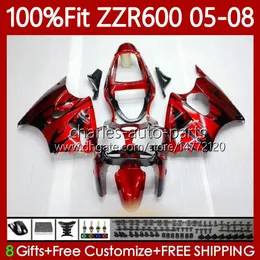 100% Fit OEM Body For KAWASAKI NINJA ZZR-600 600 CC 600CC 05-08 Bodywork 134No.6 ZZR 600 ZZR600 05 06 07 08 2005 2006 2007 2008 Injection Mold Fairing Kit black flames