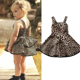 Flickans klänningar 6m-5y småbarn spädbarn baby barn flickor leopard klänning sommar ärmlös tutu fest för barn kostymer kläder