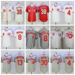 1976 Retro Baseball 13 Dave Concepcion Jerseys Vintage 30 Ken Griffey 4 Brandon Phillips 8 Joe Morgan Retire Team Red White Grey All Szyged High Quality