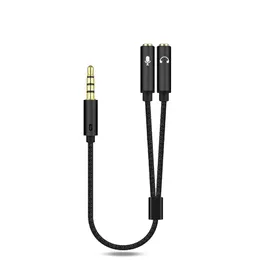 Briaded 3.5mm Audio Splitter Cable for Computer Jack 1 Male to 2 Female Mic Y Splitters AUX Splitter cables