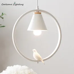 Nordic Vogel Lampe Moderne Eisen Kunst Ring Lichter Für Kinderzimmer Hängen Nacht LED E27 Wohnkultur Leuchten Anhänger