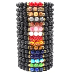 7 Chakra Bracelets Men Charm Bangle Black Lava Stone Beaded Bracelet for Women Jewelry Christmas Gift