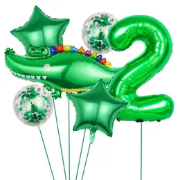 Party Decoration 1set Giant Green Crocodile Foil Balloons Jungle Toys Children Birthday Decorations 32inch Number Sequin Latex GlobosParty