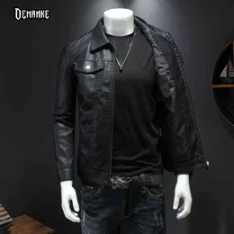 Demanke Spring Autumn 2022 New Mens Leather Jukets Slim Fit Male Fashion Jackets Faux Windproof Warm Coats Man Man Clothing Y220803