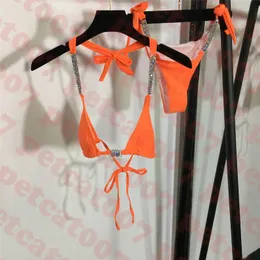 Lüks Bayan Mayo bikini seti Rhinestones Kadınlar Mayo Bölünmüş Bikini Seksi Turuncu Mayo Kadın Için