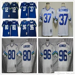 NCAA 75th Mitchell and Ness 빈티지 축구 37 Shaun Alexander Jerseys Retro Stitched 12 12th Fan 80 Steve Largent 96 Cortez Kennedy Jersey College Blue White